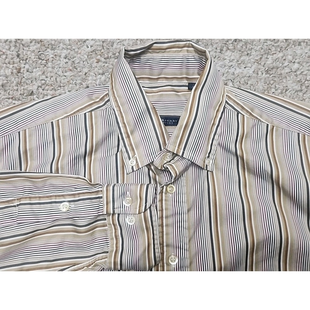 Burberry‎ London Men's Striped Cotton Long Sleeve Button Down Shirt Large USA